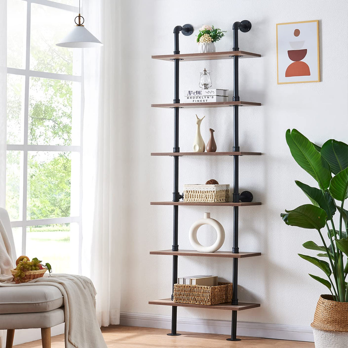 6 Tier Industrial Pipe Bookshelf R15739