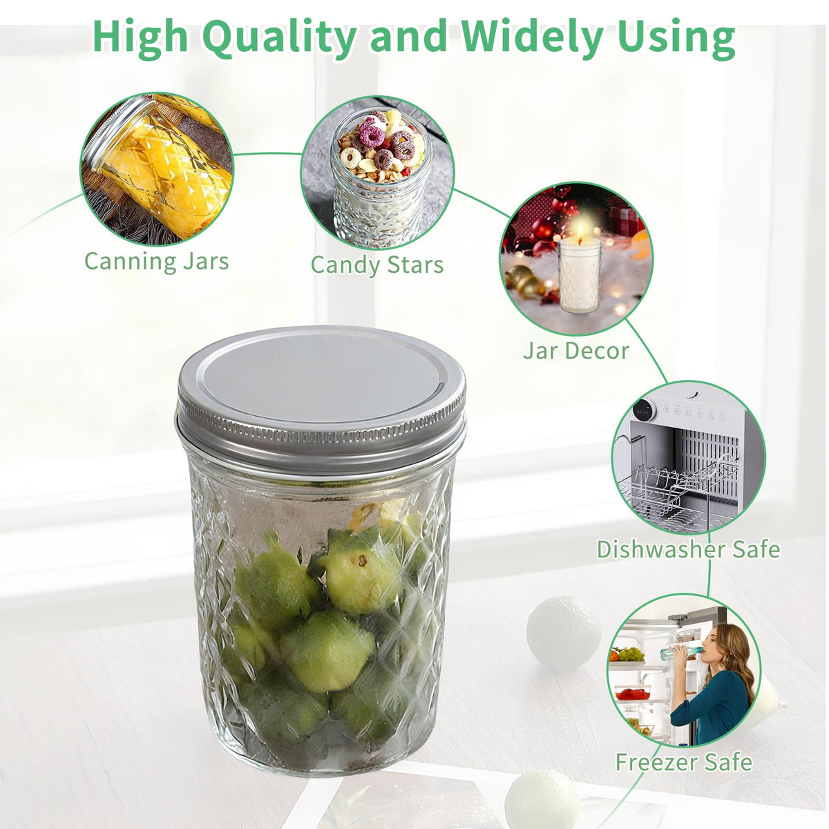 12oz Glass Mason Jars 6 Pack Airtight Lids S821