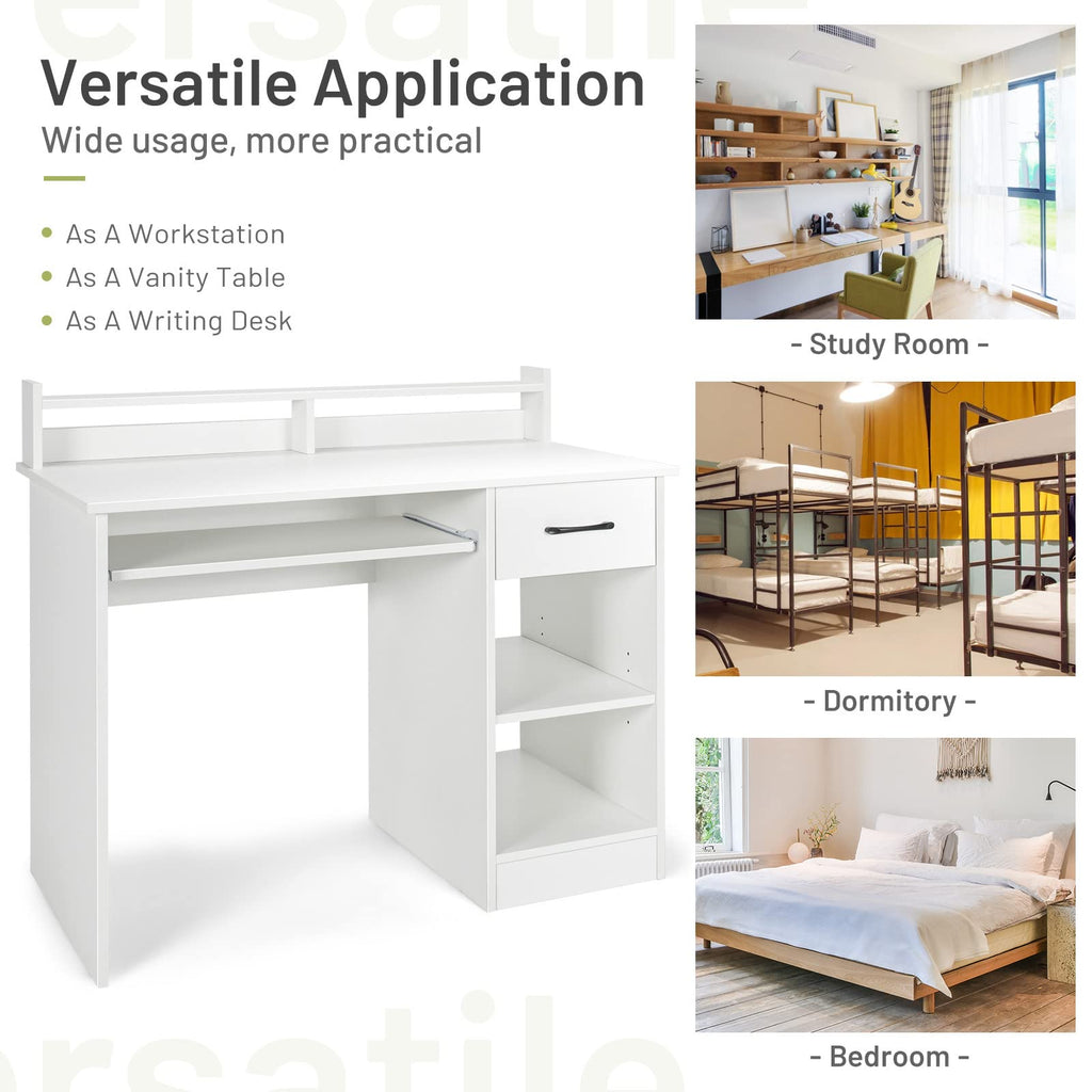 White Desk with Drawer and Keyboard Tray B80213