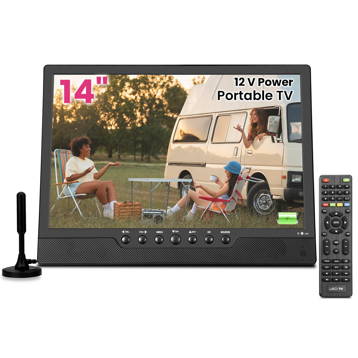 14 Inch Portable Rechargeable TV with Built-in Battery O724