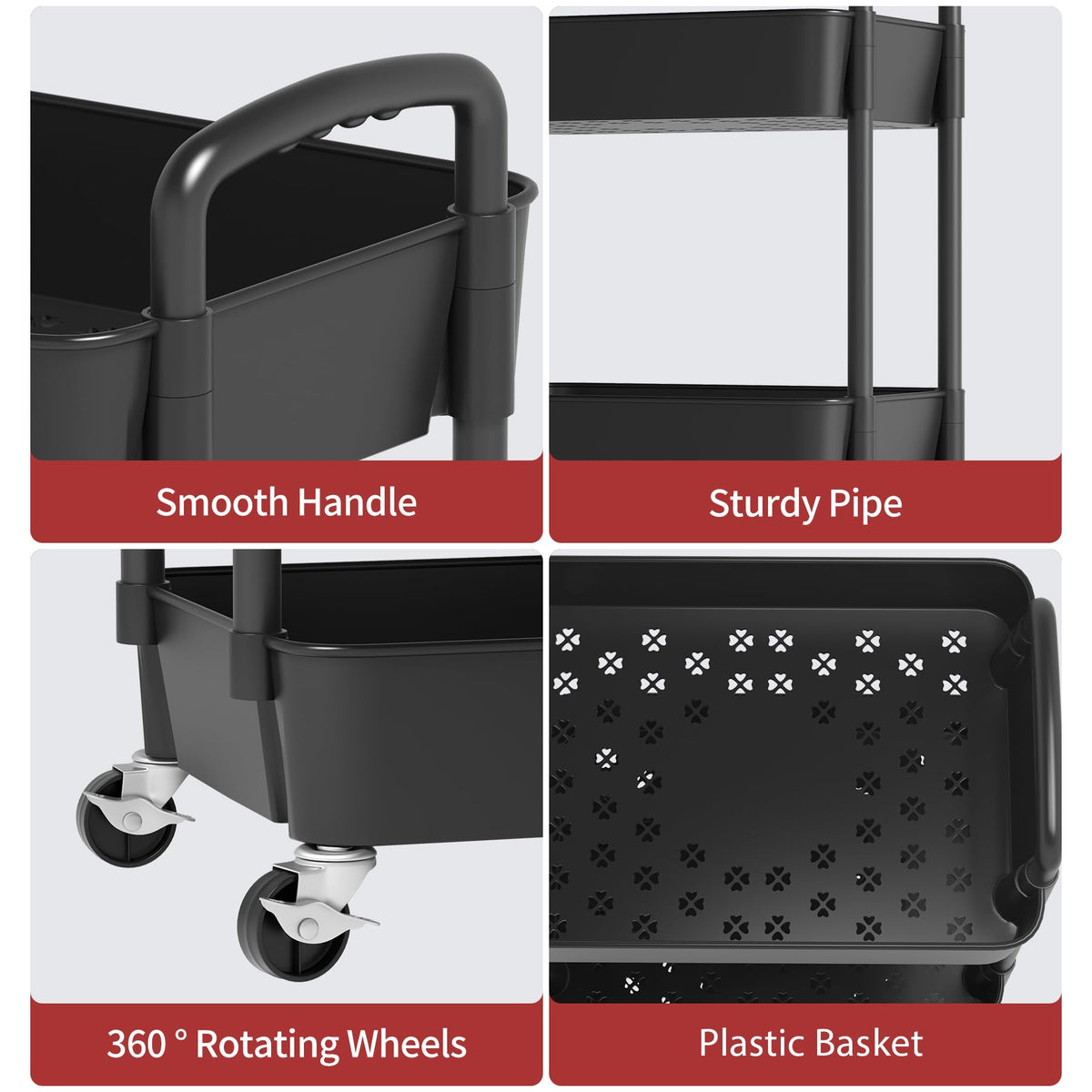 3-Tier Plastic Rolling Utility Cart with Wheels H134