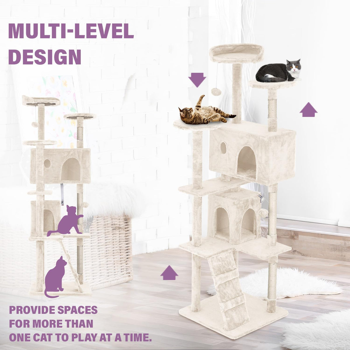 70 Inches Multi-Level Cat Tree with Scratching Posts W502
