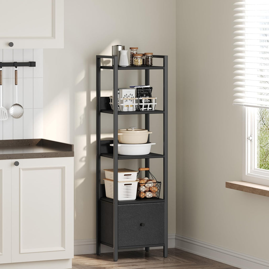 Black 5-Tier Bookshelf with Drawer U411204