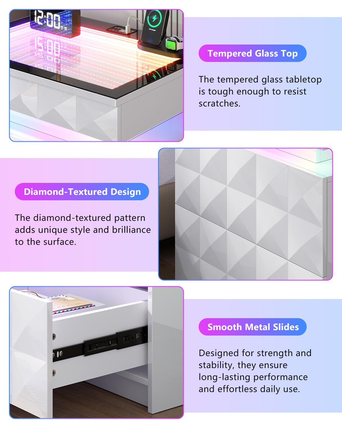 Night Stand with Charging Station & RGB Lights T755