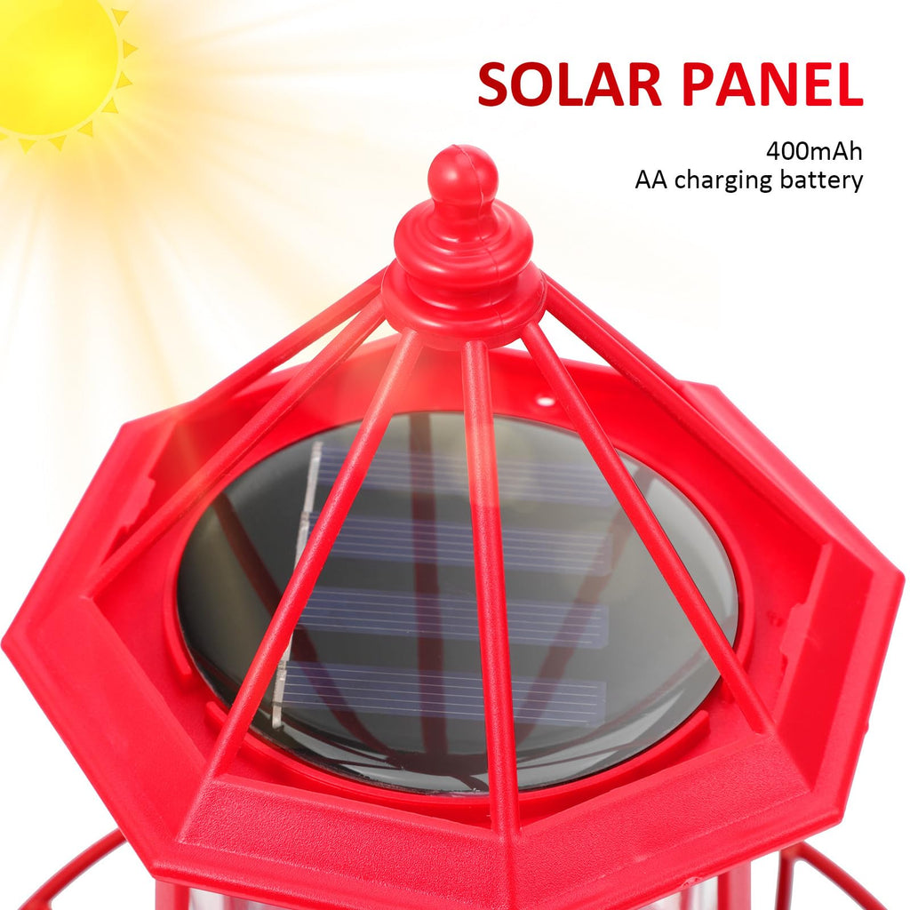 Solar Lighthouse Rotating Beacon Light Red Iron J2926