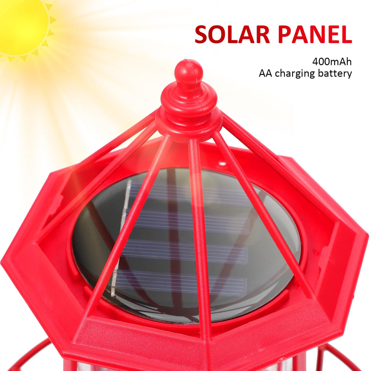 Solar Lighthouse Rotating Beacon Light Red Iron J2926