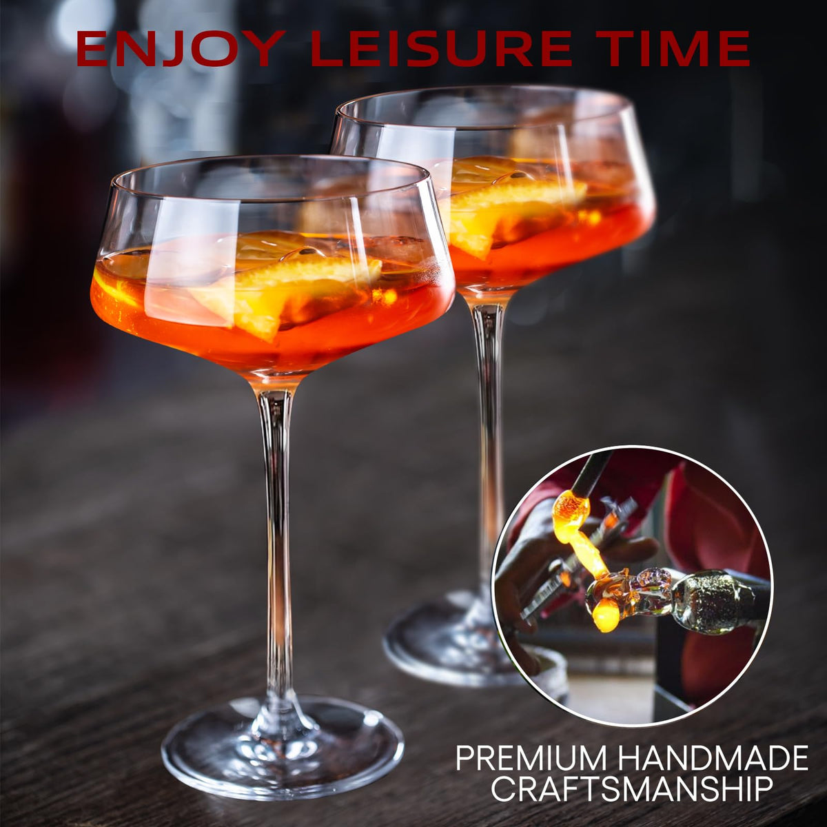 Martini Glasses Set of 6, 8Oz Hand Blown Crystal Cocktail Glasses O9492