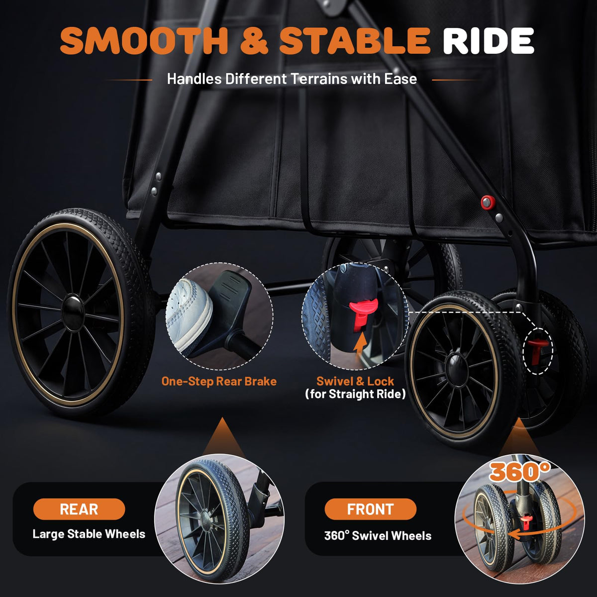Foldable Pet Stroller up to 80 lbs with All-Terrain Wheels Z83070