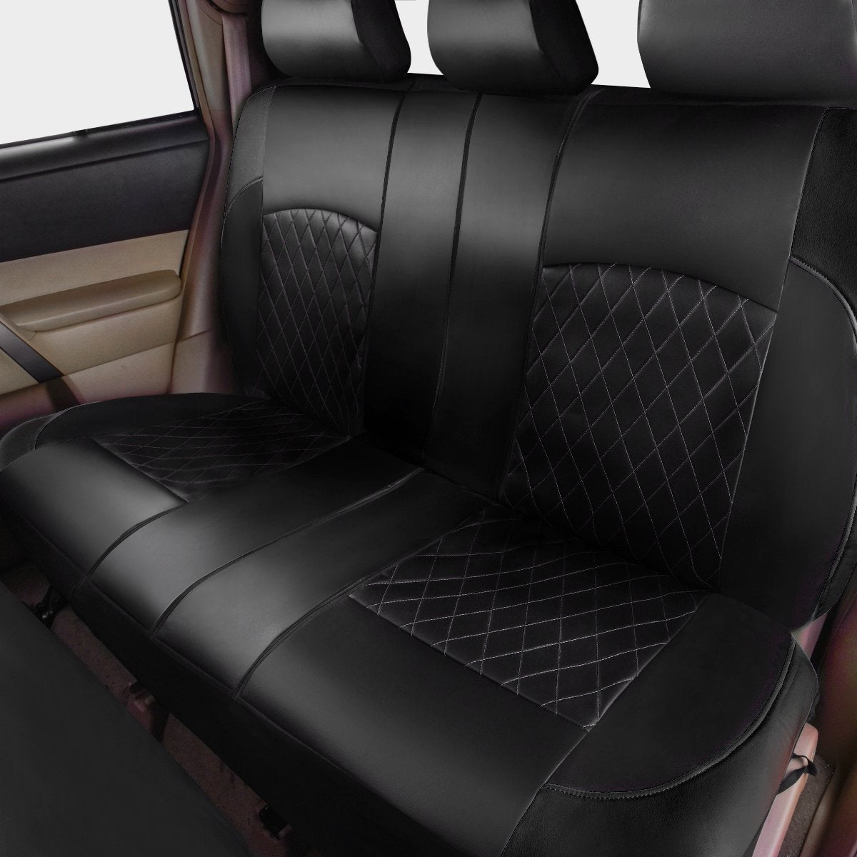 Faux Leather Car Seat Covers Full Set, Airbag Compatible, Breathable, All Black A602179