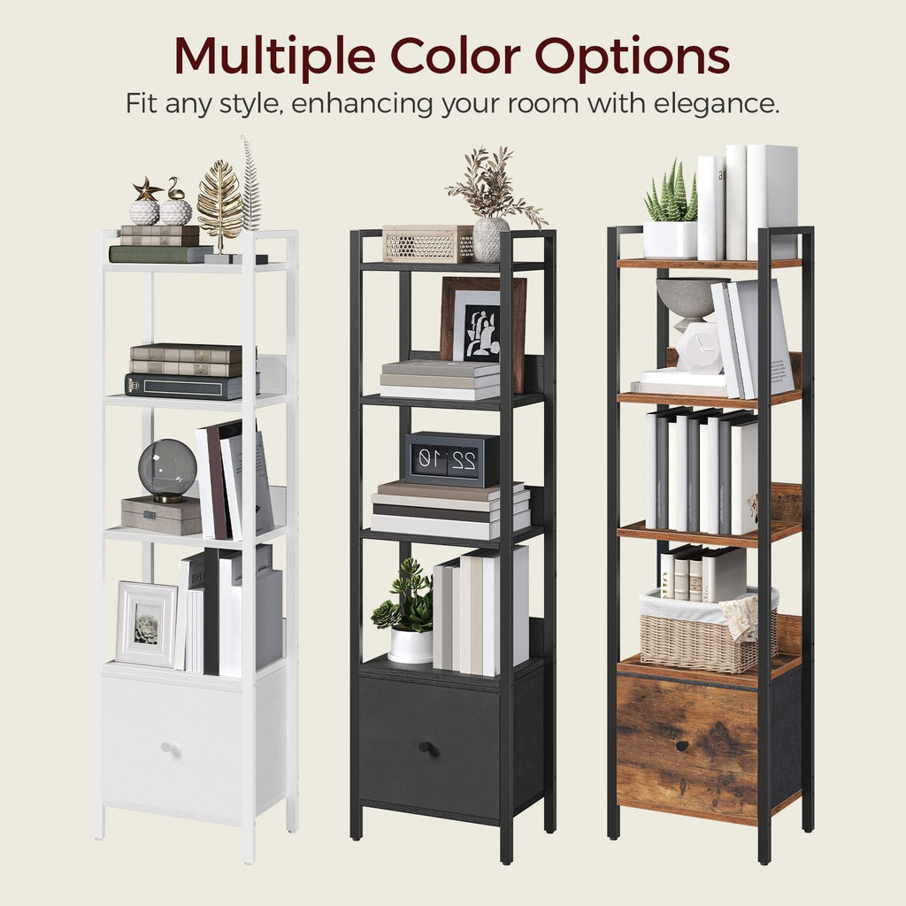 Black 5-Tier Bookshelf with Drawer U411204