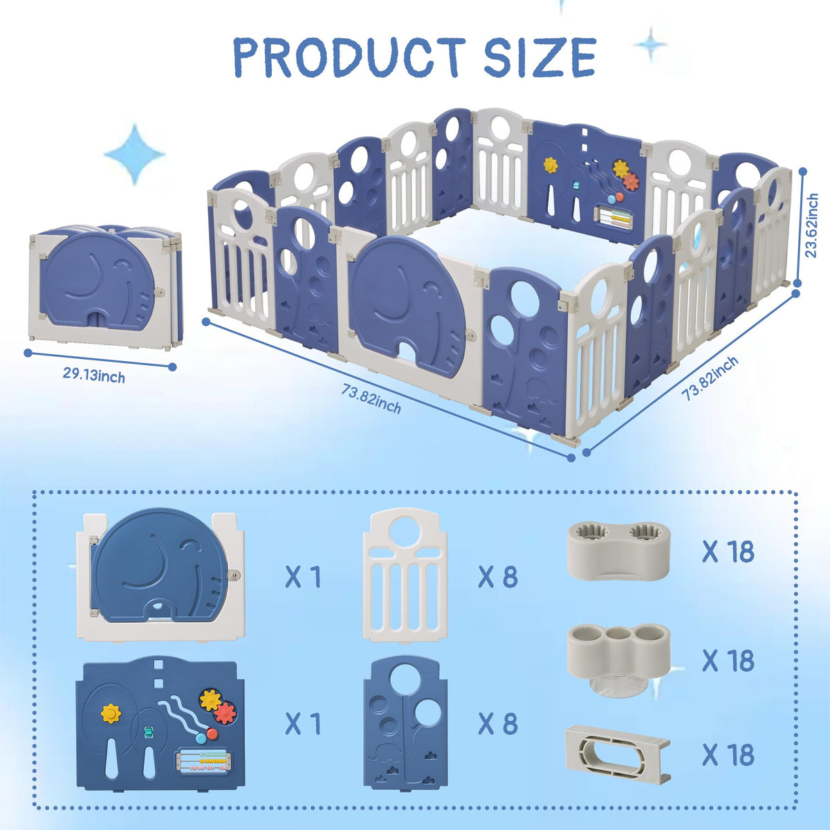 18-Panel Foldable Baby Playpen S9997