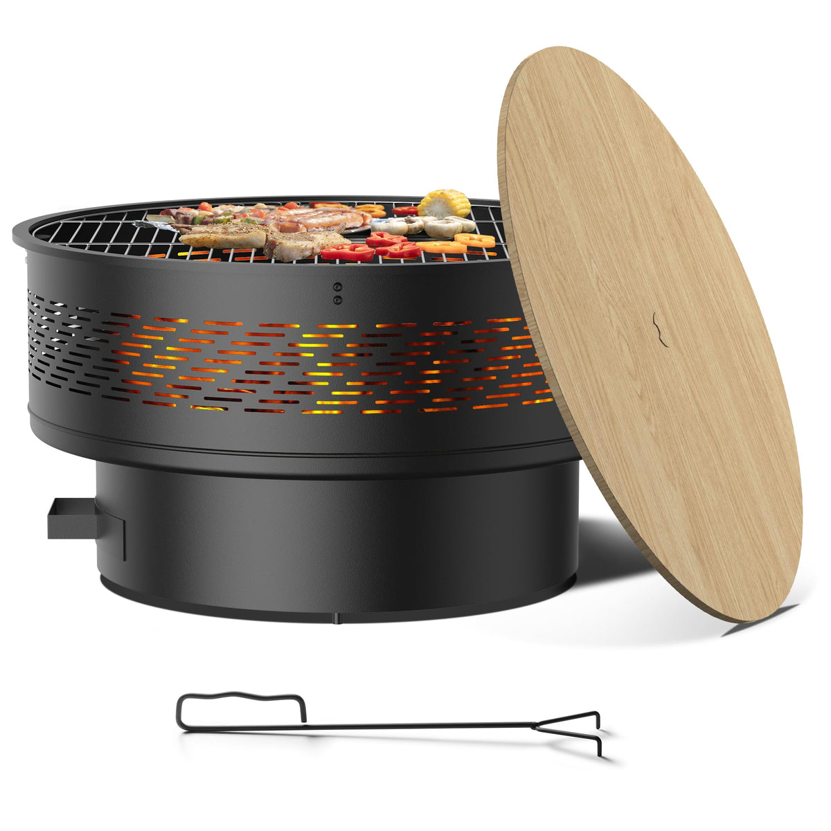 32" Round Wood Burning Fire Pit with Cooking Grill J893