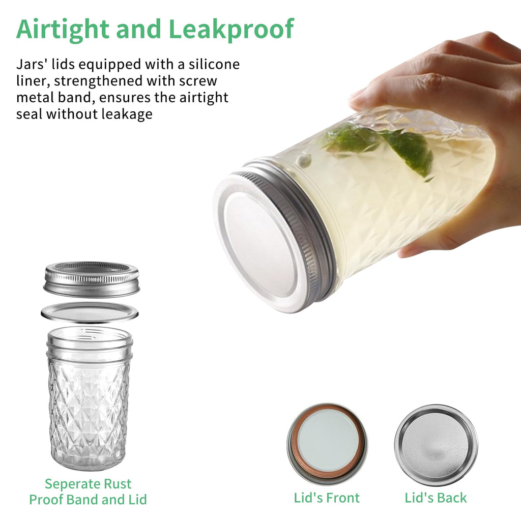 12oz Glass Mason Jars 6 Pack Airtight Lids S821