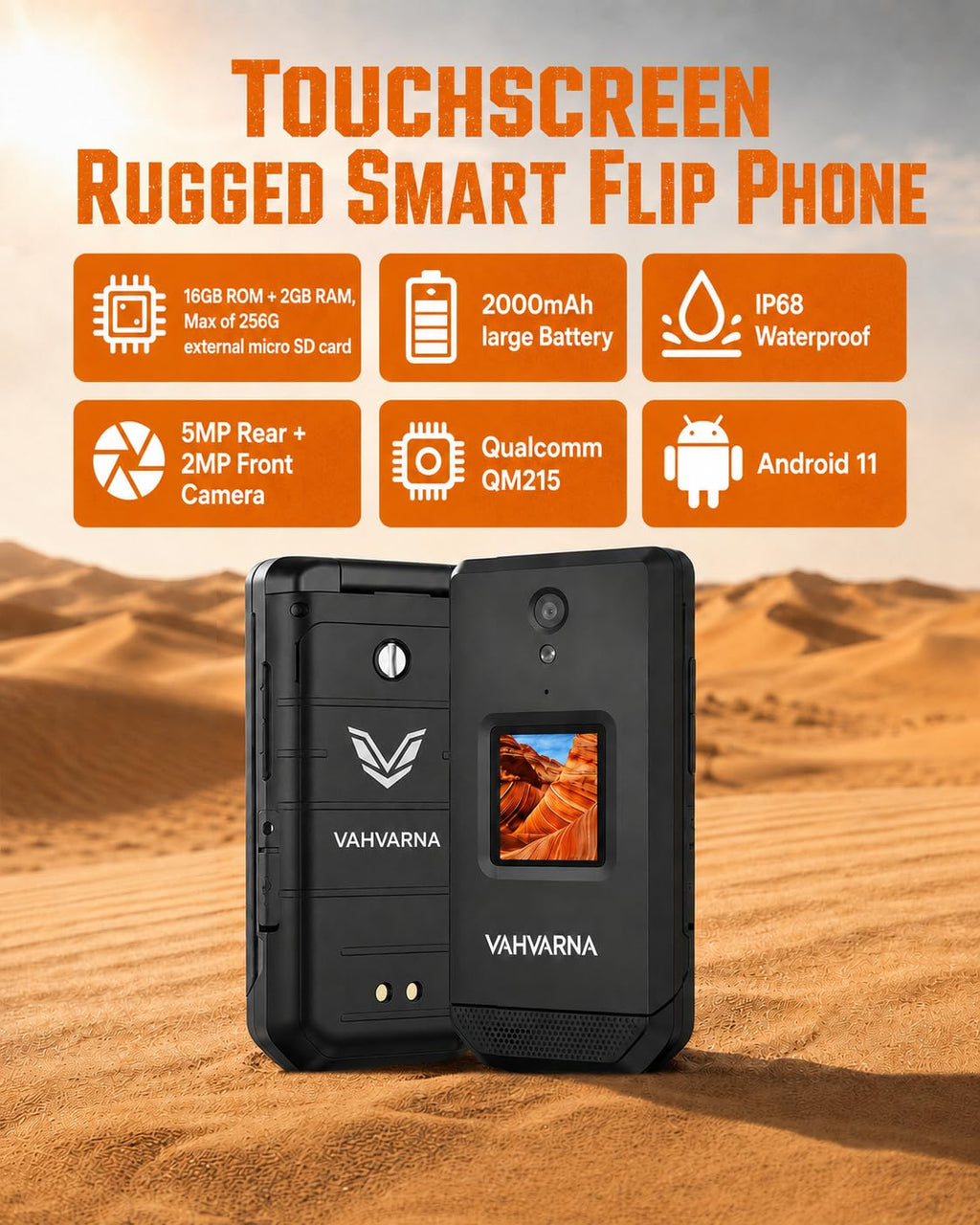 16GB Rugged Touchscreen Android 11 IP68 Water Resistant 4G LTE Flip Phone W5493