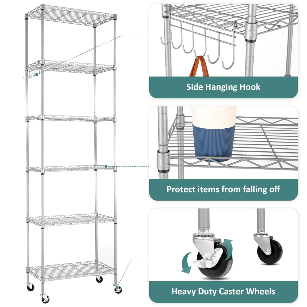 6-Tier Wire Shelving Unit with Caster Wheels S34446