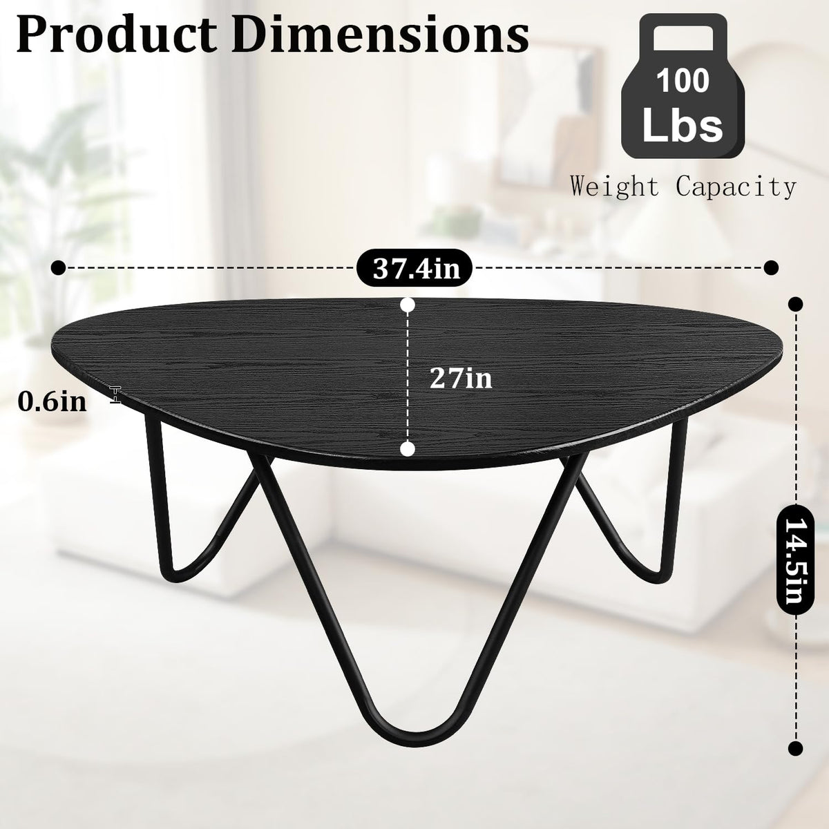 Black Wood Coffee Table with Metal Base K194548