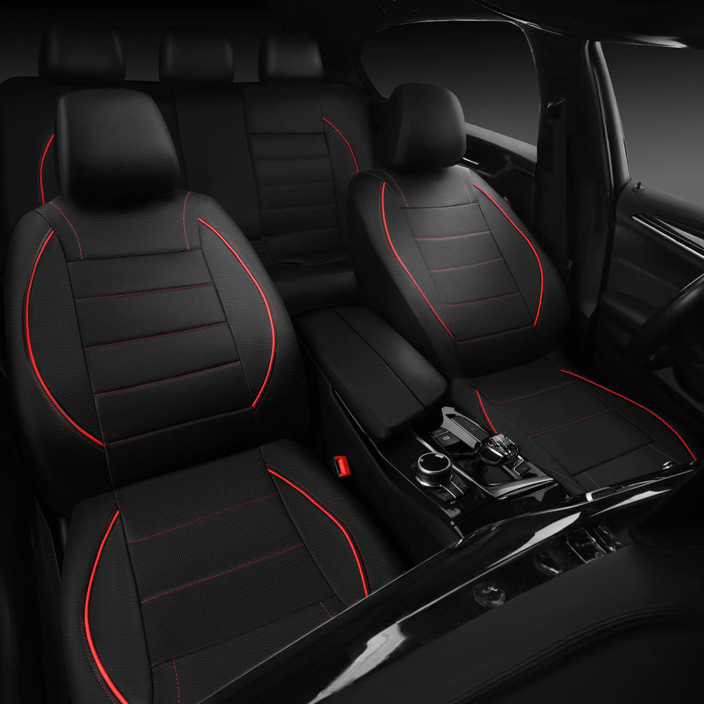 Black Red Faux Leather Front Seat Covers D488549