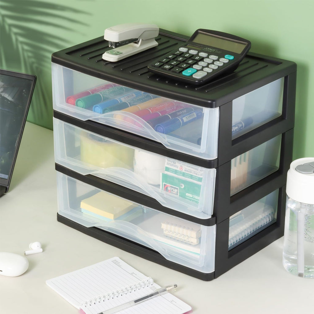 Medium 3 Drawer Black Plastic Stacking Storage Drawers D264795