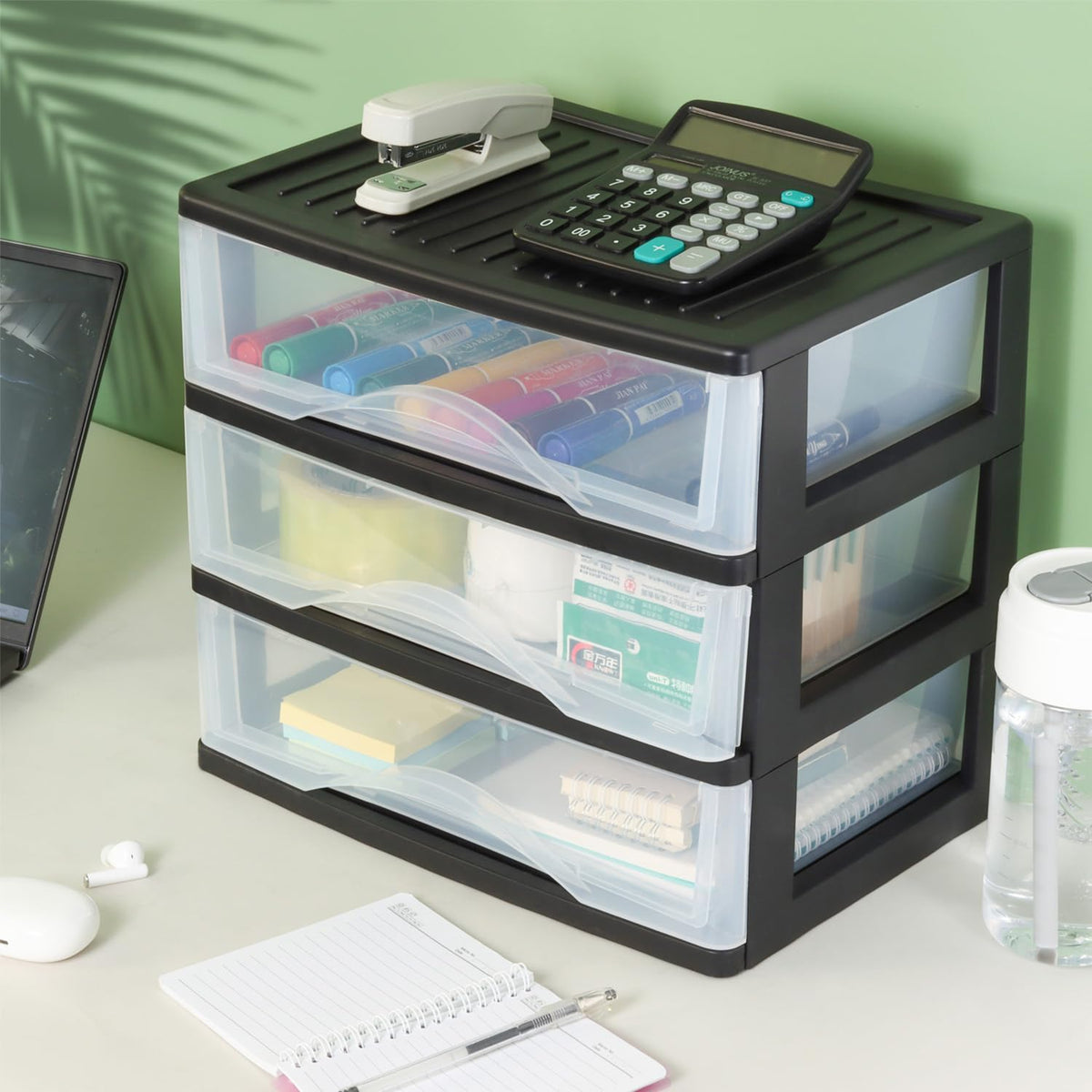 Medium 3 Drawer Black Plastic Stacking Storage Drawers D264795