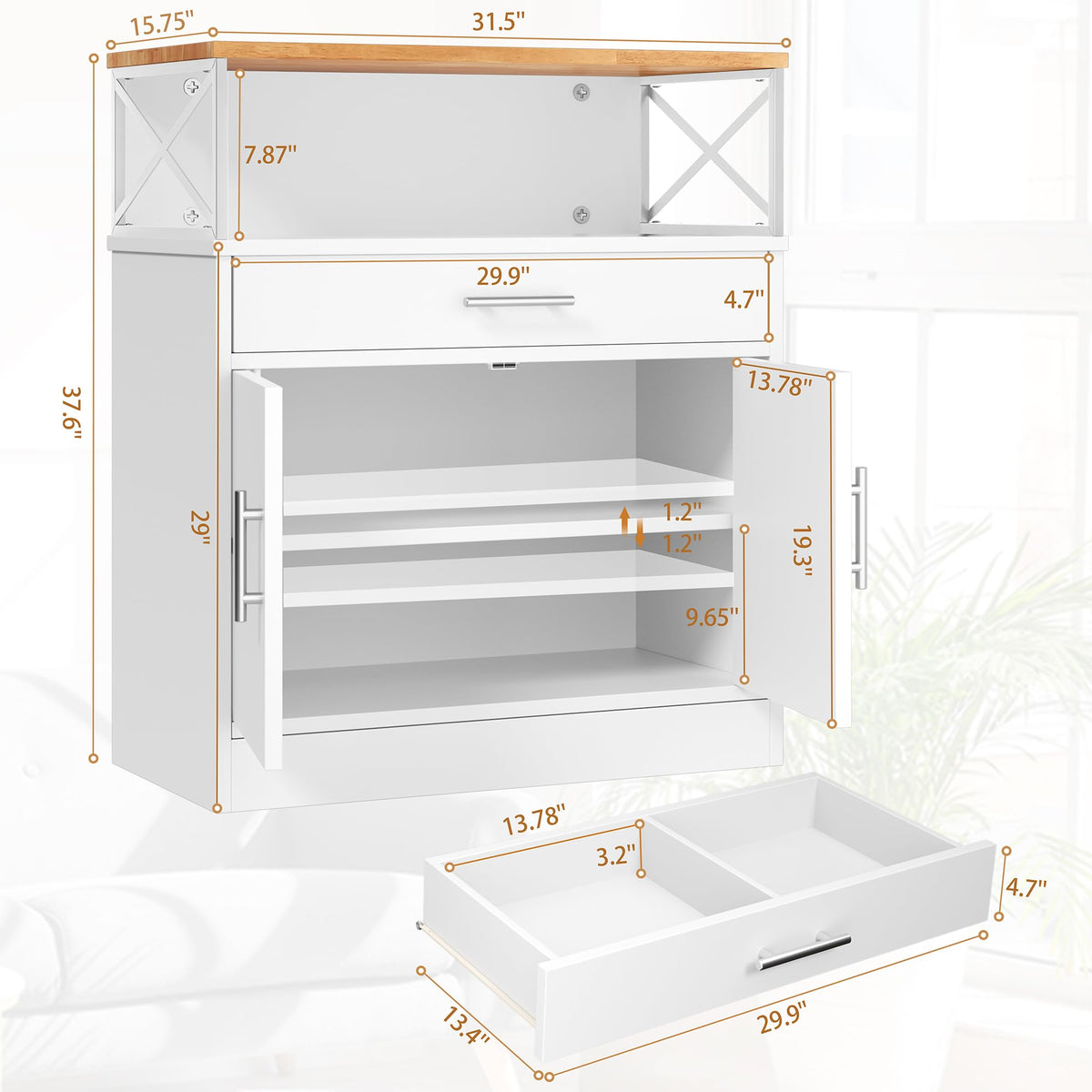 White Kitchen Buffet Cabinet with Adjustable Shelf Z180