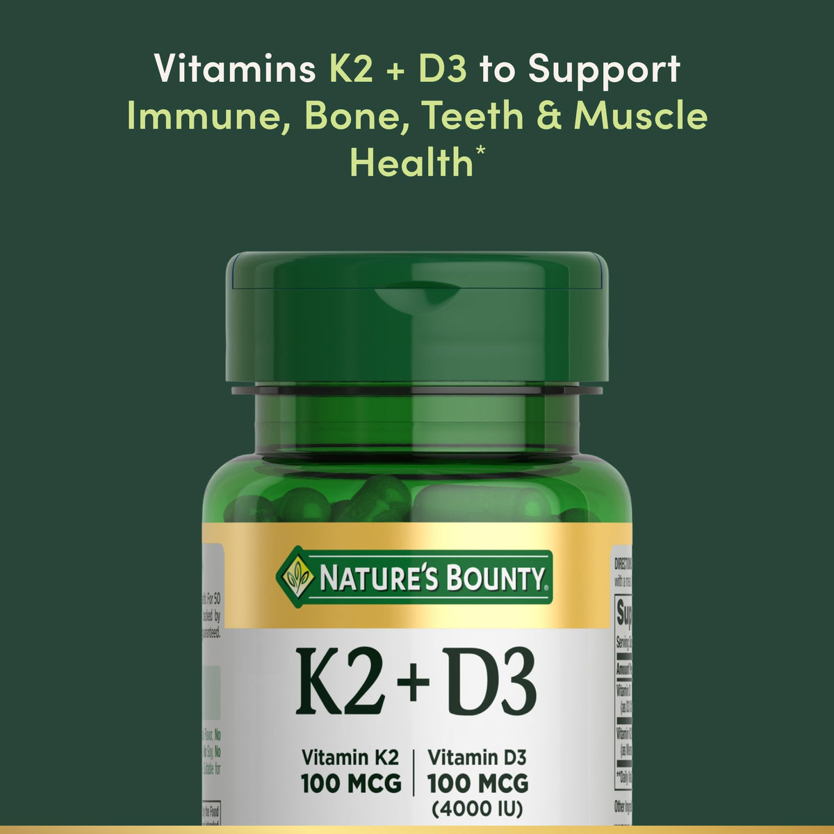 Vitamin D3 K2 Supplement 4000 IU 100 mcg 30 Vegetarian Capsules Y4800