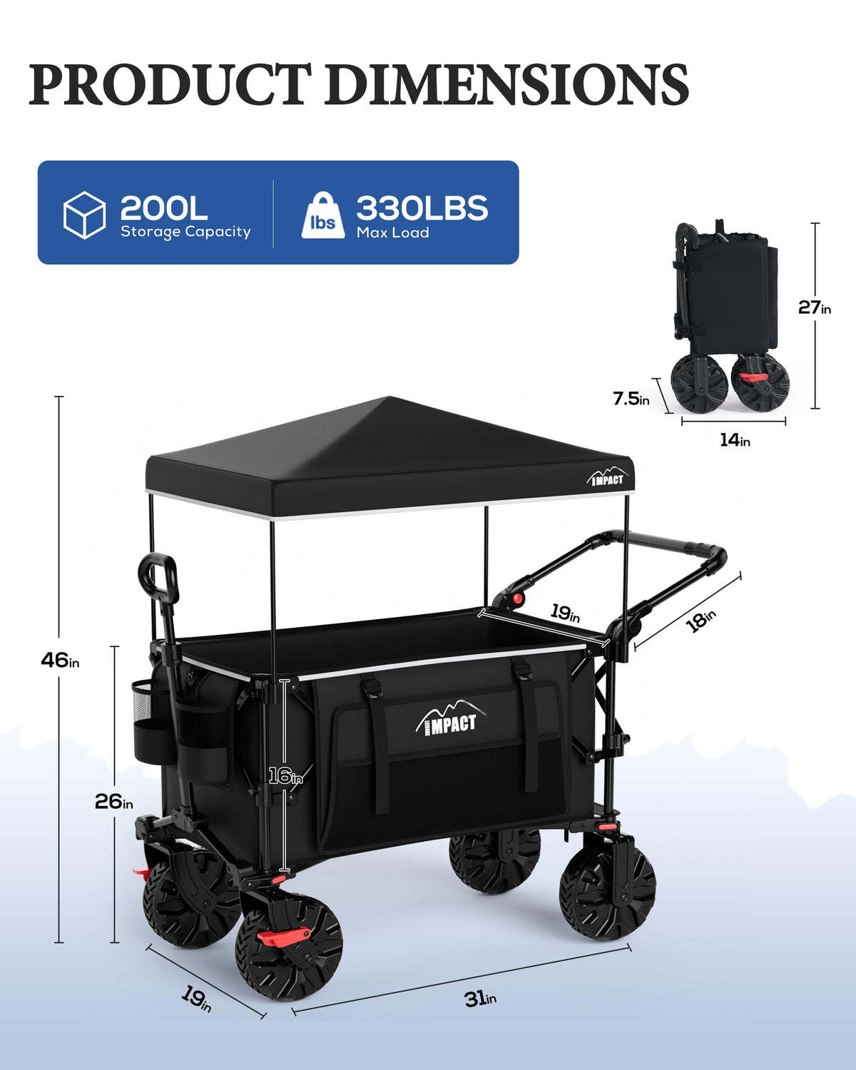 Foldable Push Wagon with Canopy W185569