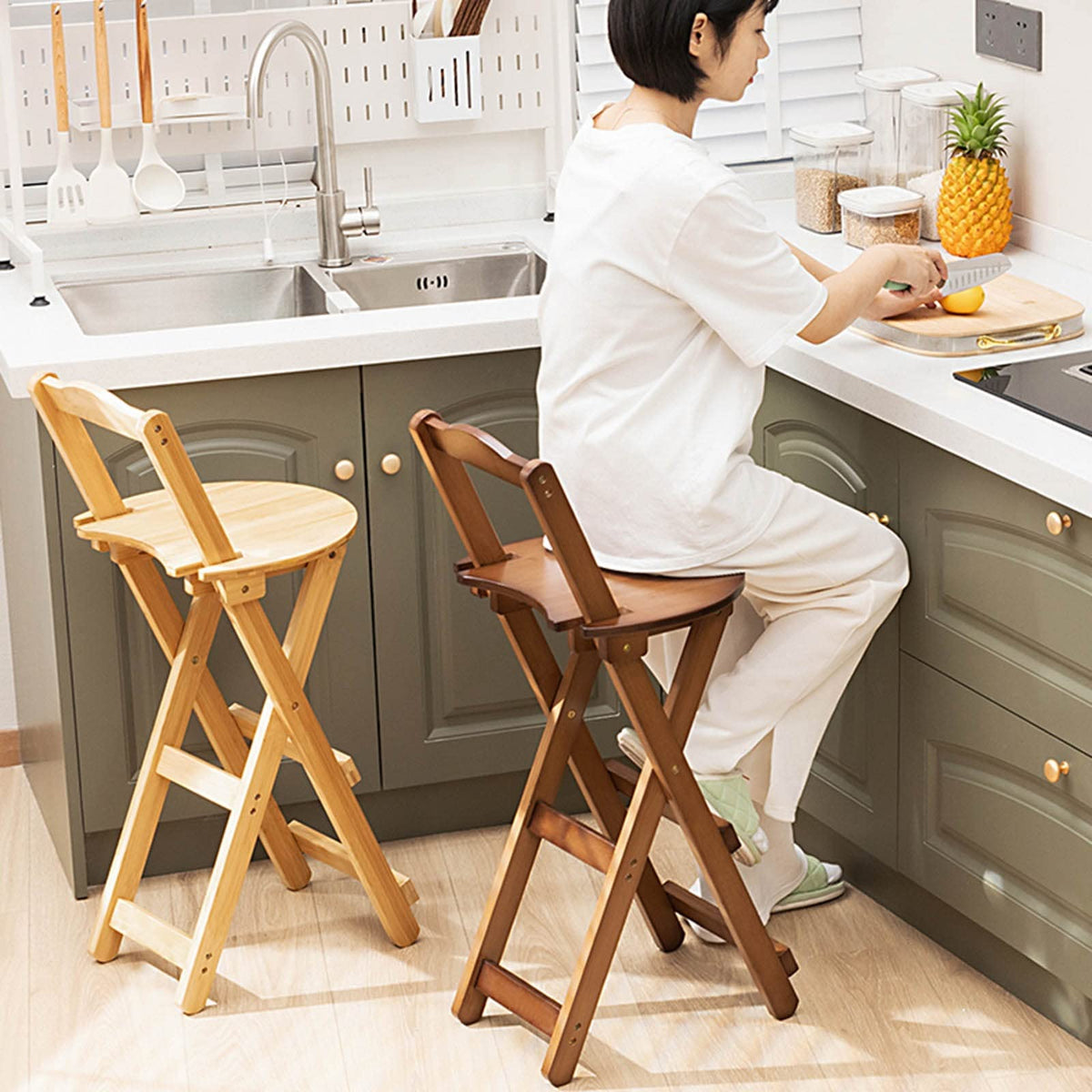 Folding Bar Stool Bamboo Kitchen Stools P788859