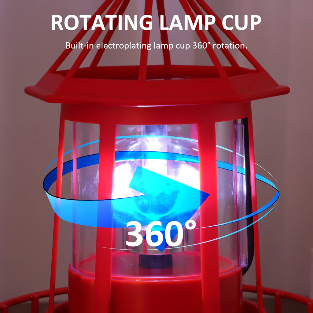 Solar Lighthouse Rotating Beacon Light Red Iron J2926