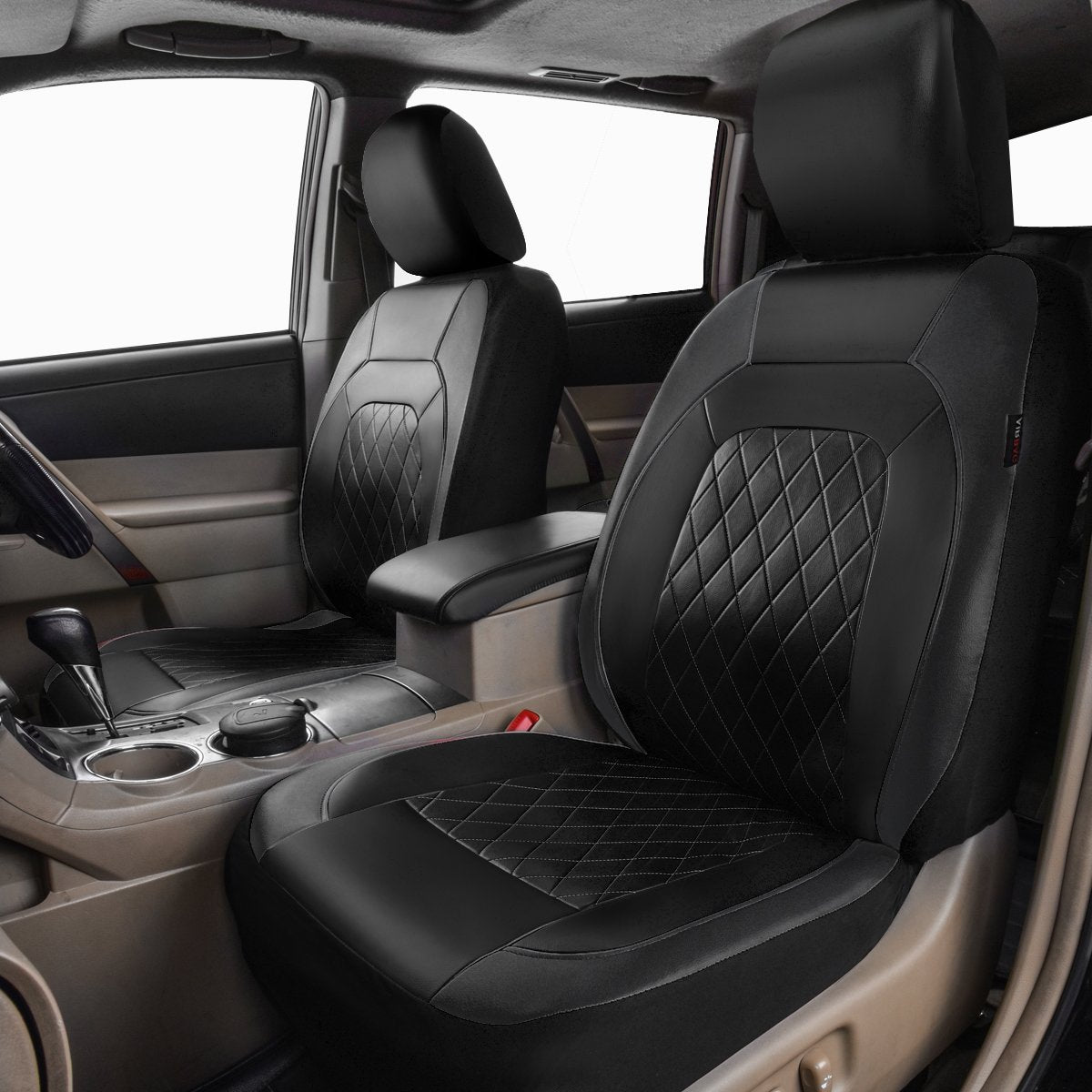 Faux Leather Car Seat Covers Full Set, Airbag Compatible, Breathable, All Black A602179