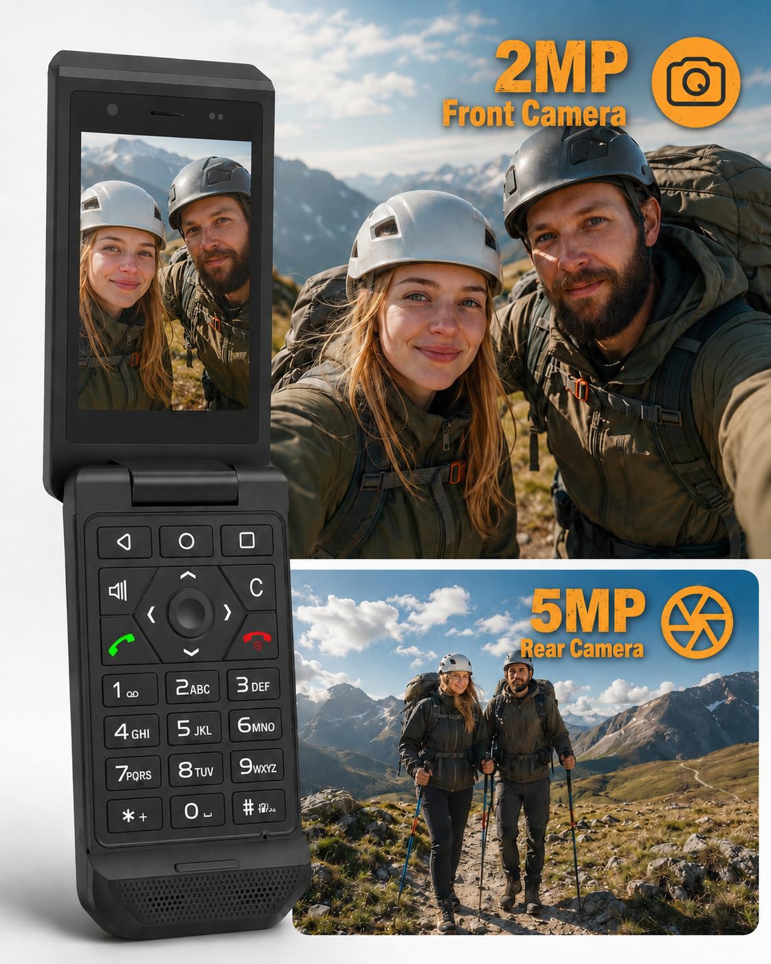 16GB Rugged Touchscreen Android 11 IP68 Water Resistant 4G LTE Flip Phone W5493