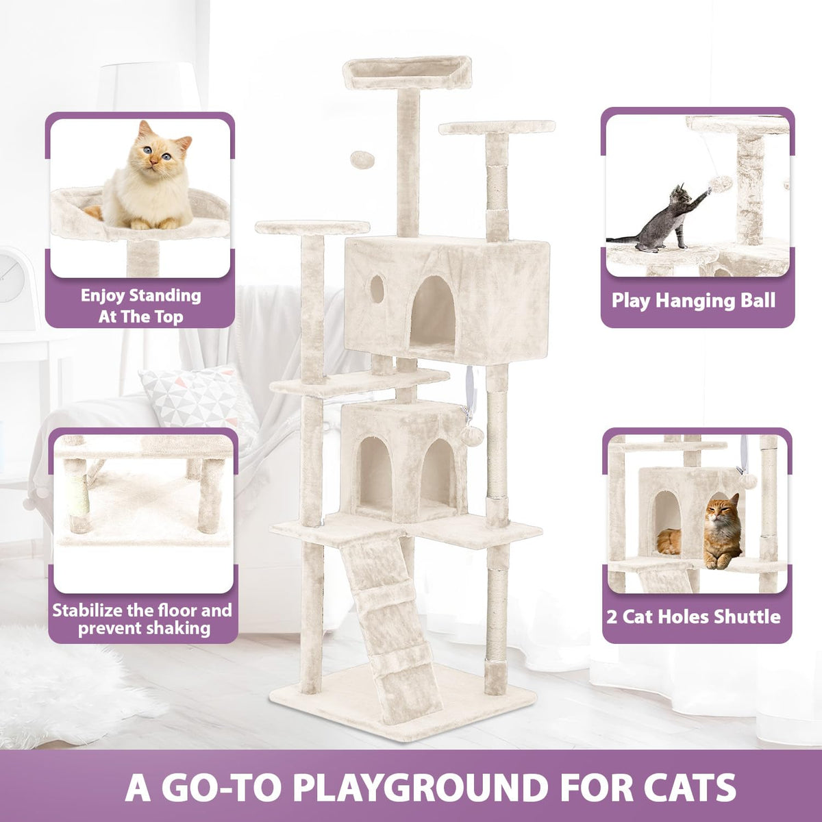70 Inches Multi-Level Cat Tree with Scratching Posts W502