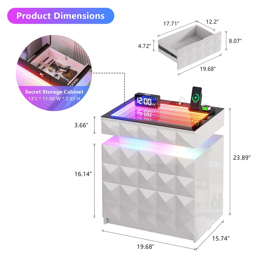 Night Stand with Charging Station & RGB Lights T755
