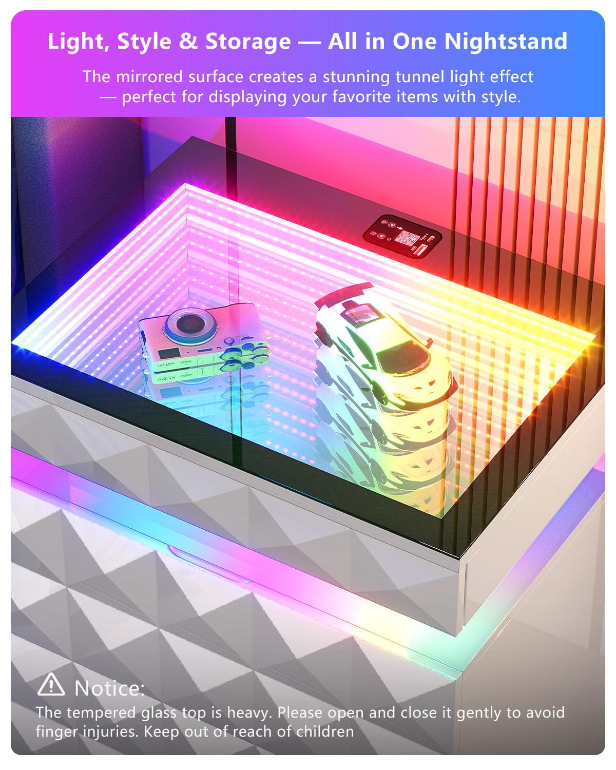 Night Stand with Charging Station & RGB Lights T755