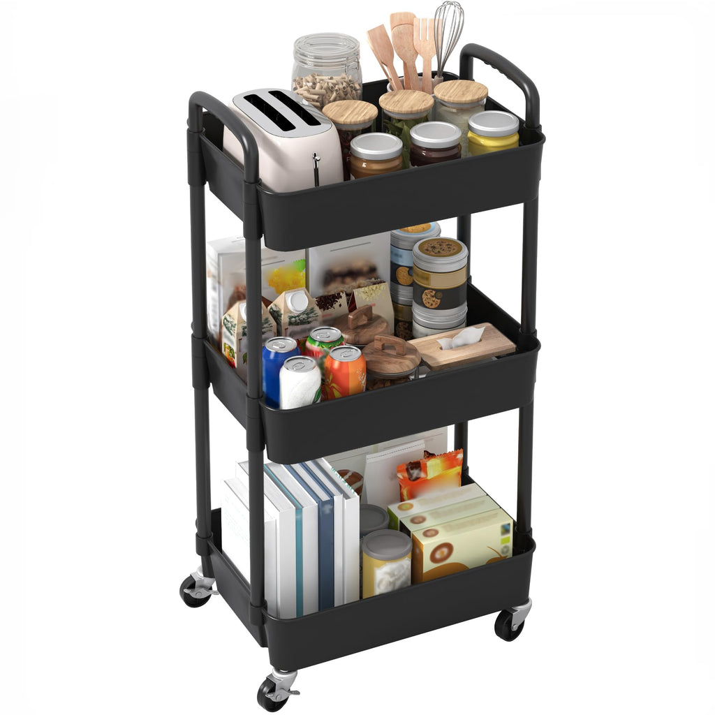 3-Tier Plastic Rolling Utility Cart with Wheels H134