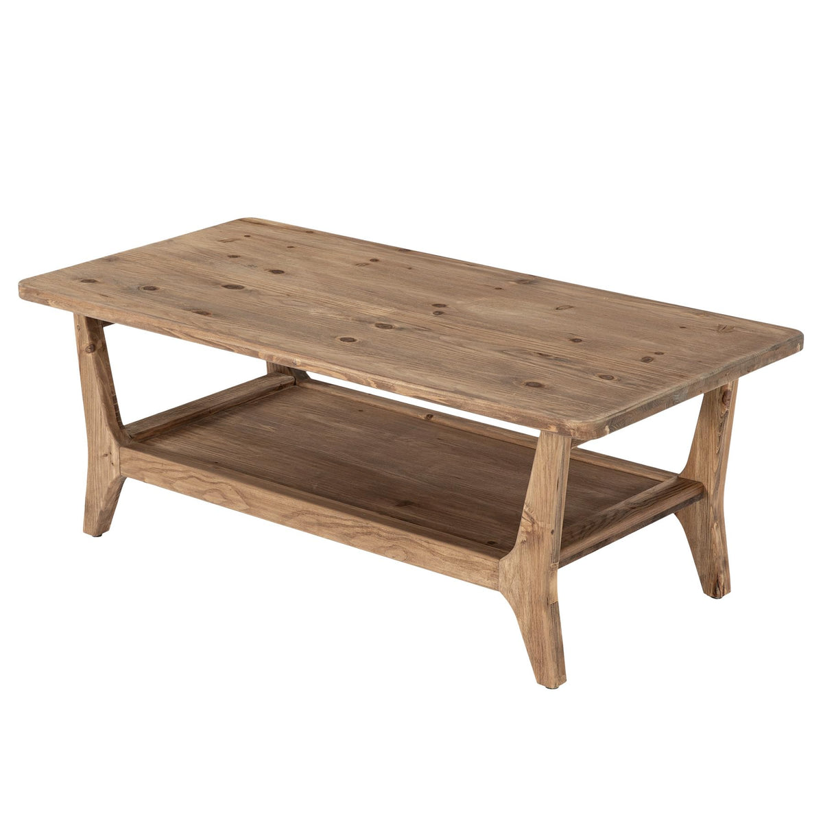 Solid Wood Coffee Table with Storage, 2-Tier Shelf S778134