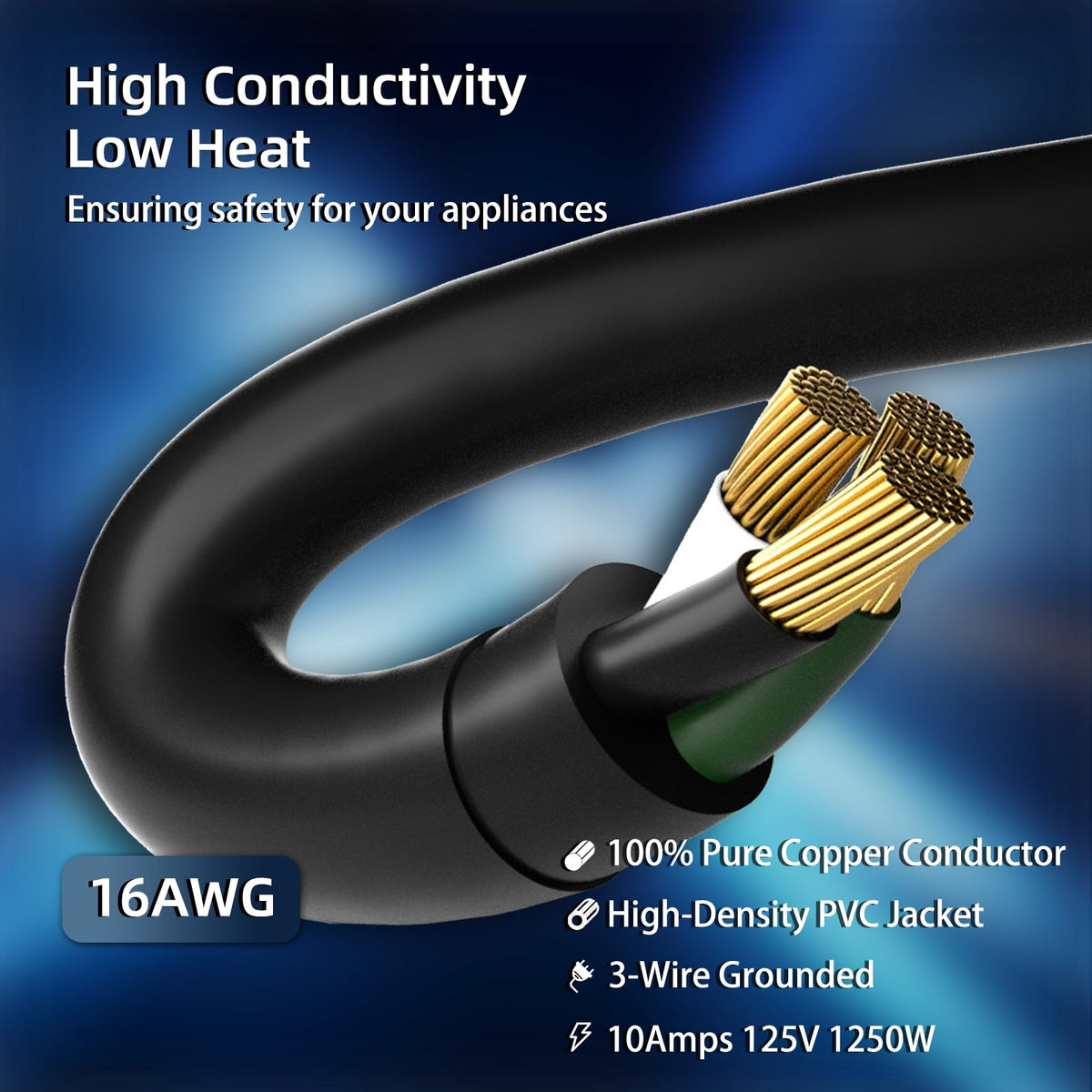 100 FT Waterproof Black 16 AWG Extension Cord S279237