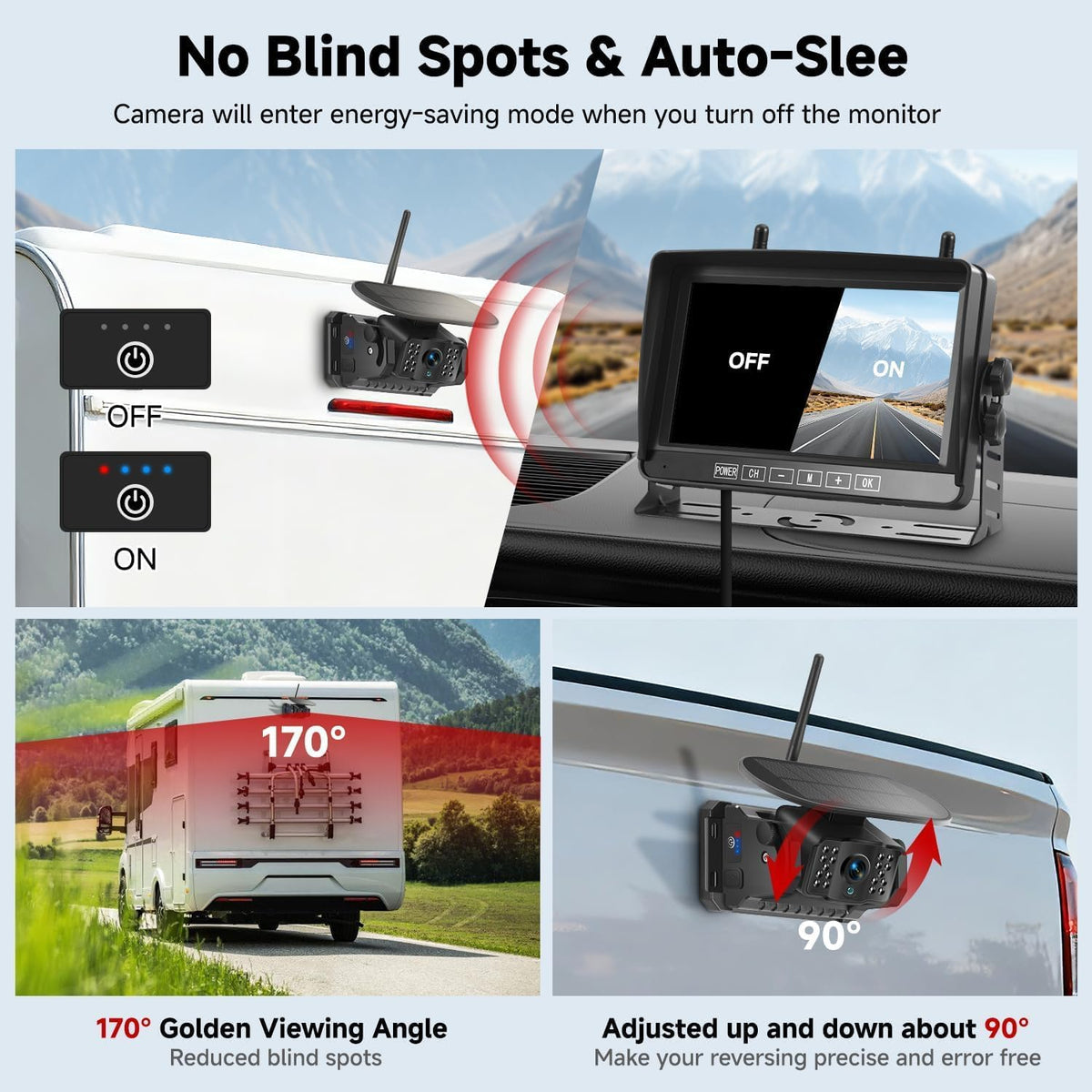 Dual Magnetic Wireless Backup Camera, 7” 1080P HD 4CH DVR Monitor W13143