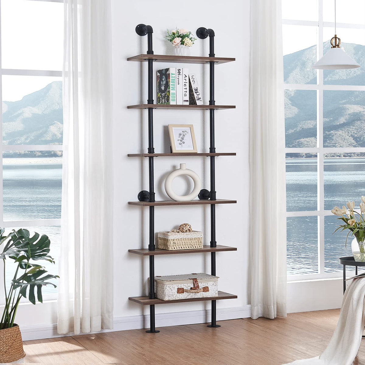 6 Tier Industrial Pipe Bookshelf R15739
