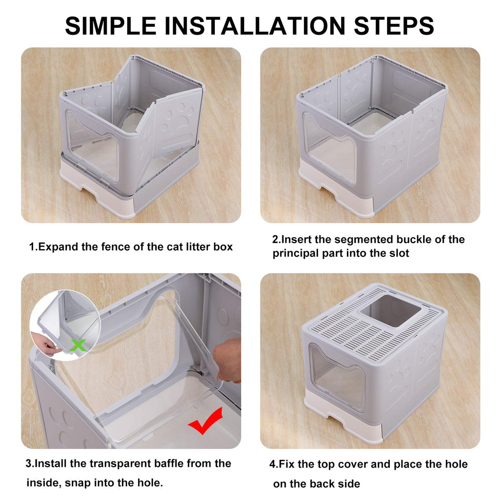 Large Foldable Cat Litter Box with Lid and Scoop P11200