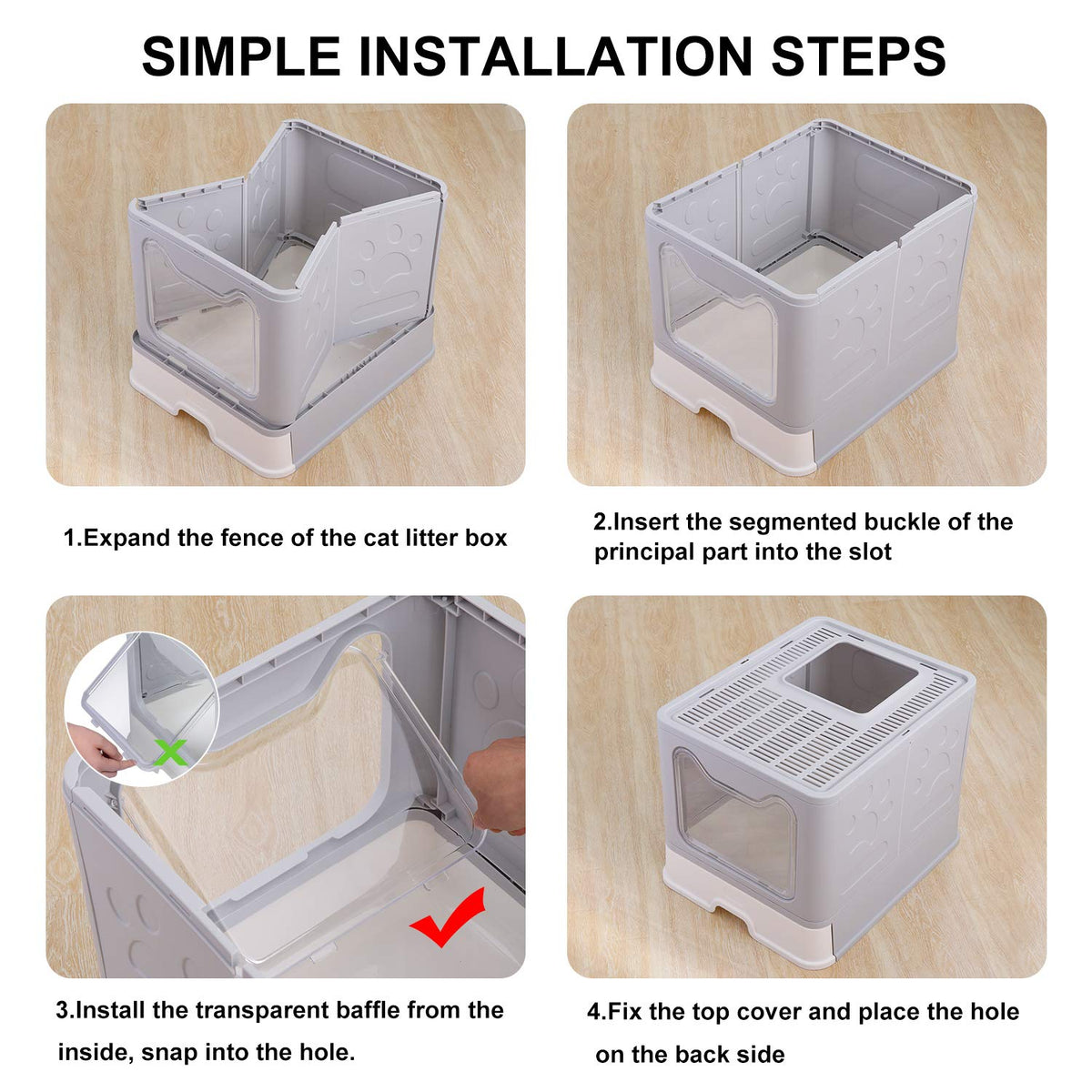 Large Foldable Cat Litter Box with Lid and Scoop P11200