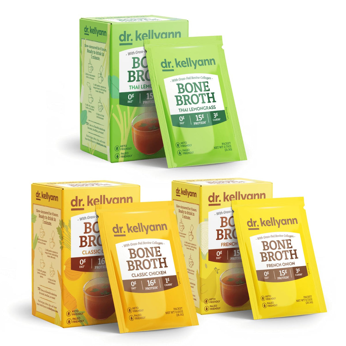 Bone Broth Packets Variety Pack 3 Boxes 21 Servings R784