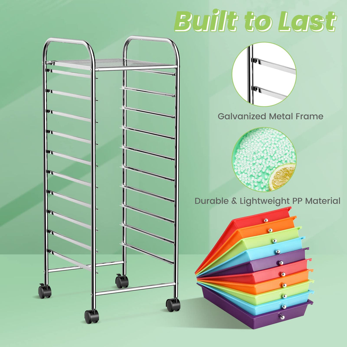 10-Tier Rolling Storage Cart with Drawers J3017