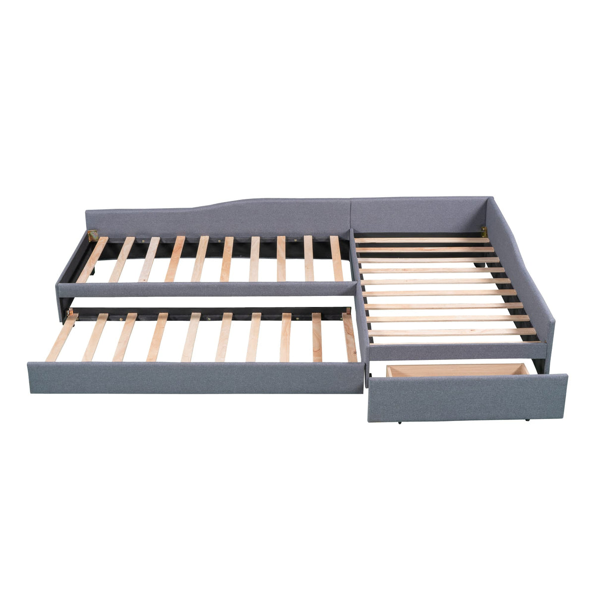 L Shaped Twin Daybed with Trundle and Storage Drawers T11125