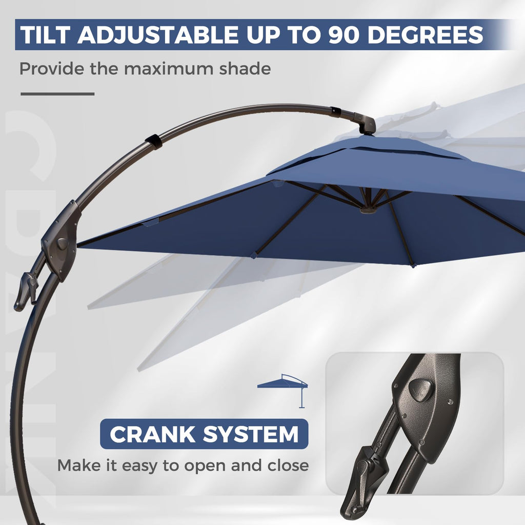 9x12 FT Navy Blue Cantilever Umbrella with Base & Cover T739554