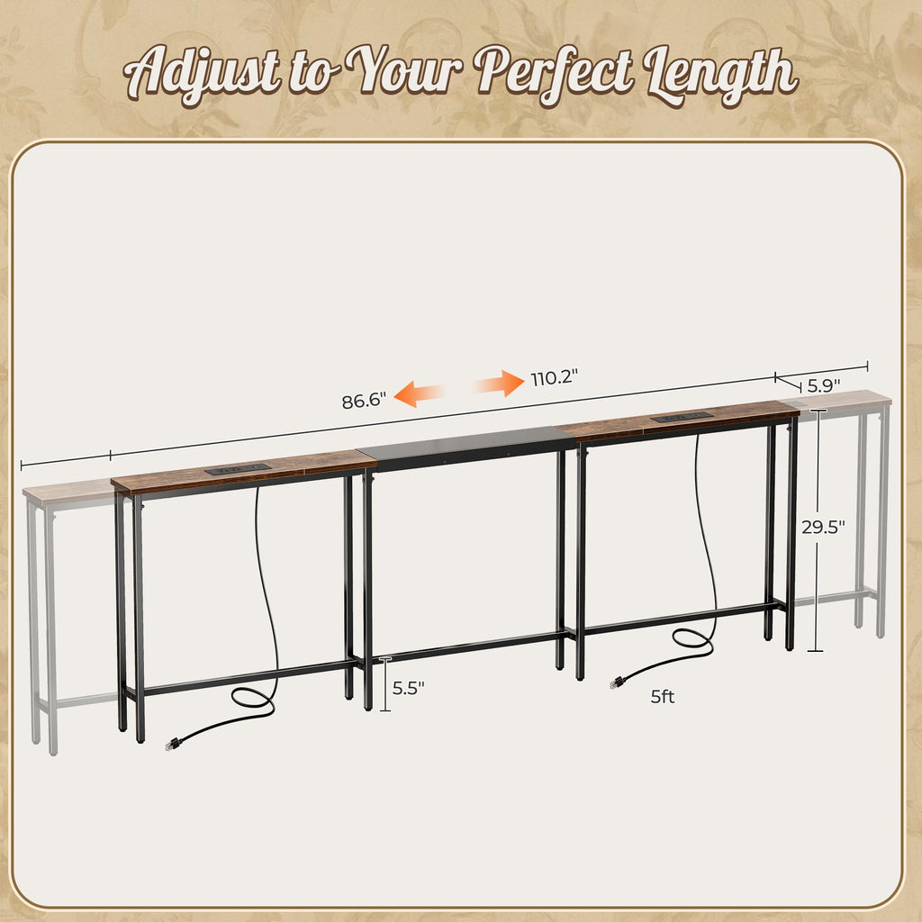 Narrow Sofa Table with 2 Power Outlets and USB-C Port A42671