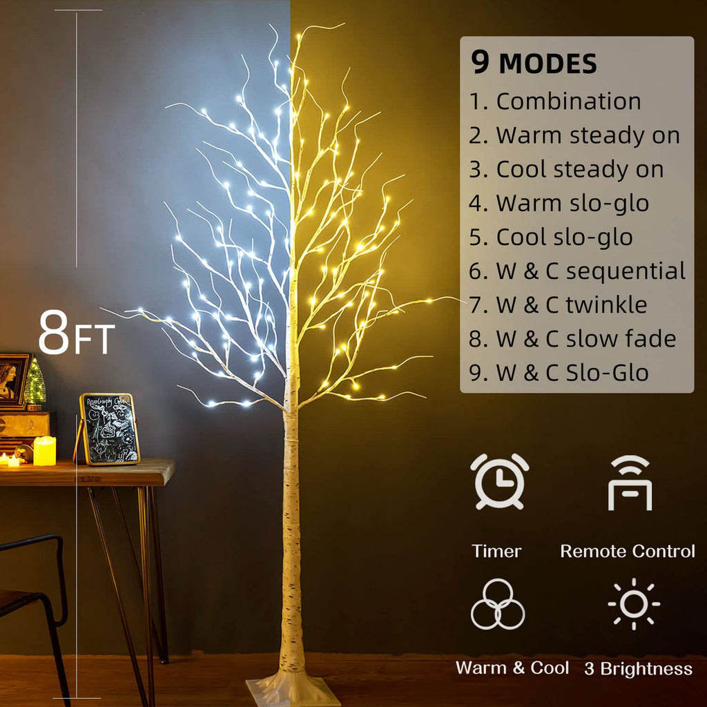8ft 136LED Lighted Artificial Birch Tree with Timer P213