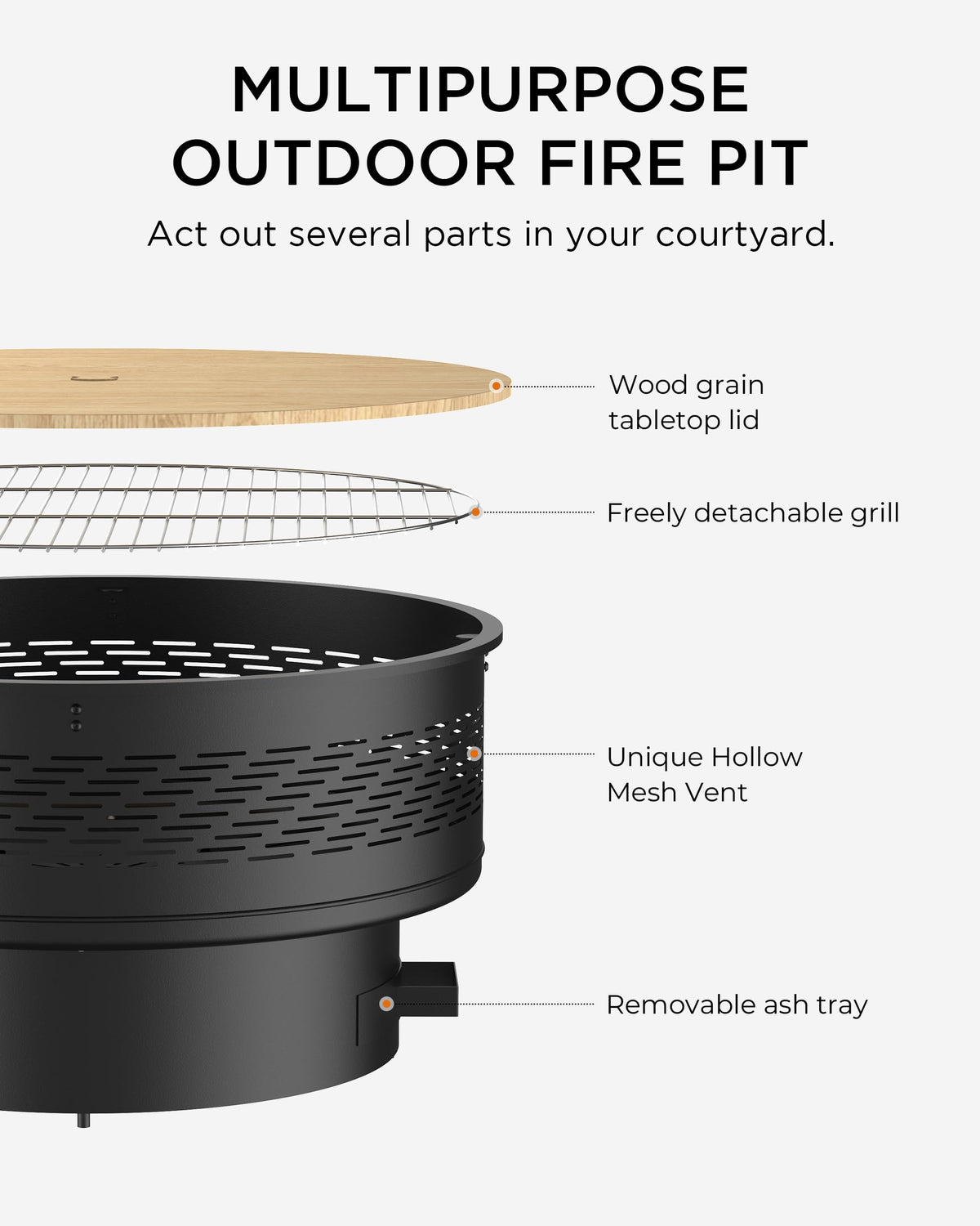 32" Round Wood Burning Fire Pit with Cooking Grill J893