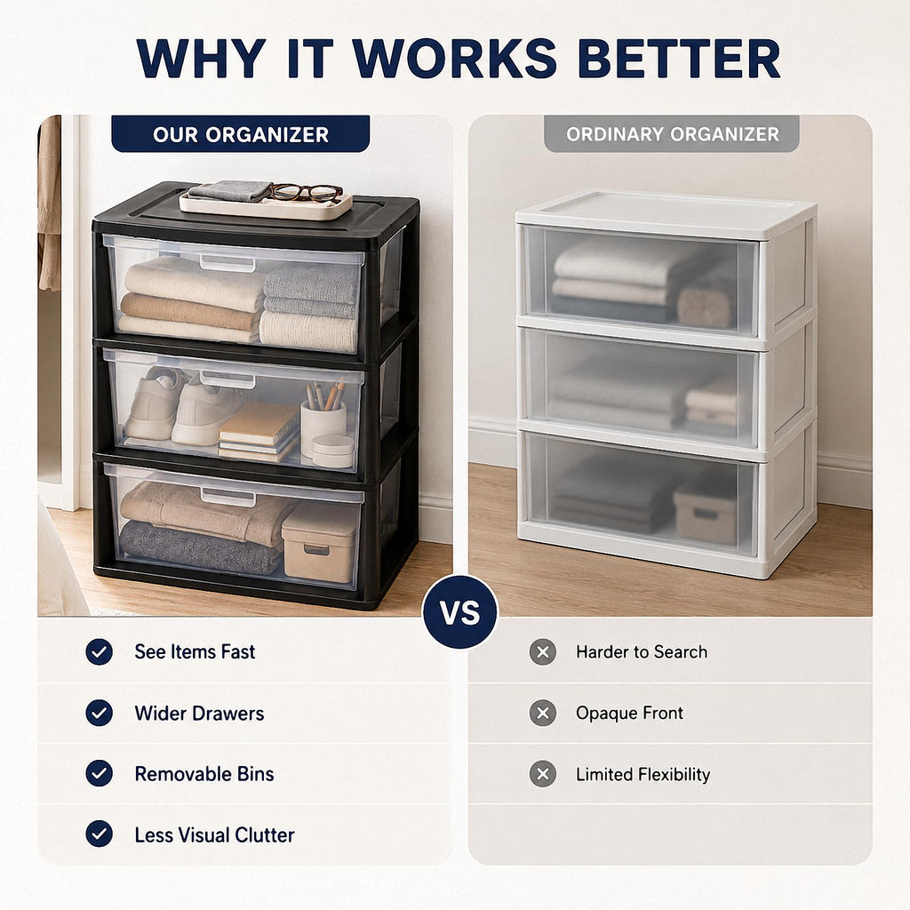 Black 3 Drawer Plastic Storage Tower T51291