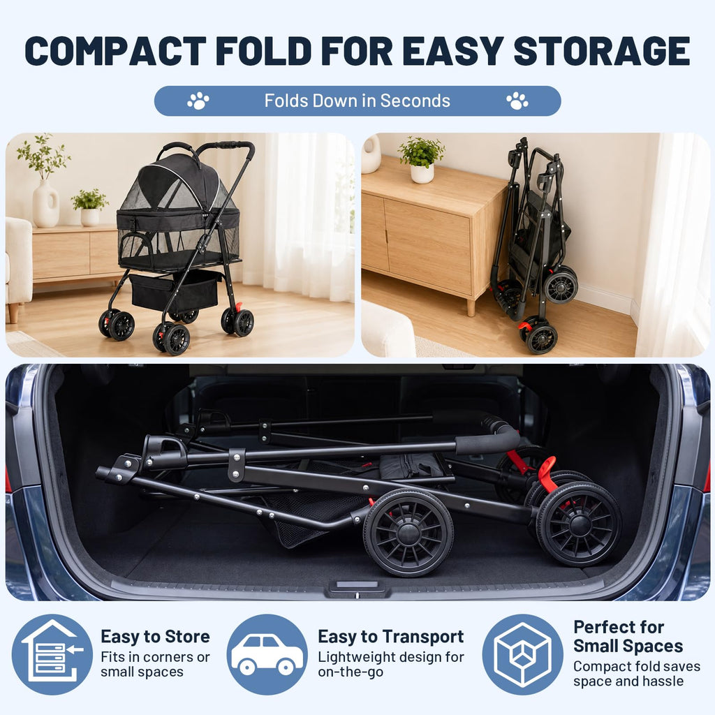 Foldable Pet Stroller with Detachable Carrier N303146