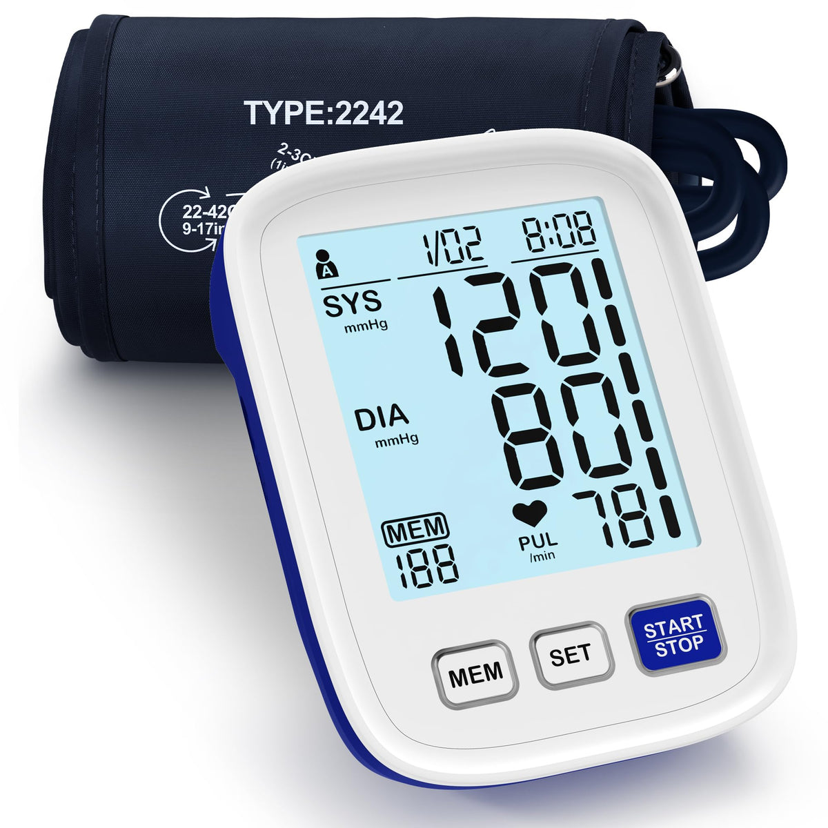 Automatic Digital Blood Pressure Monitor, 9-17 Inches Cuff, Large Backlit Screen N86517